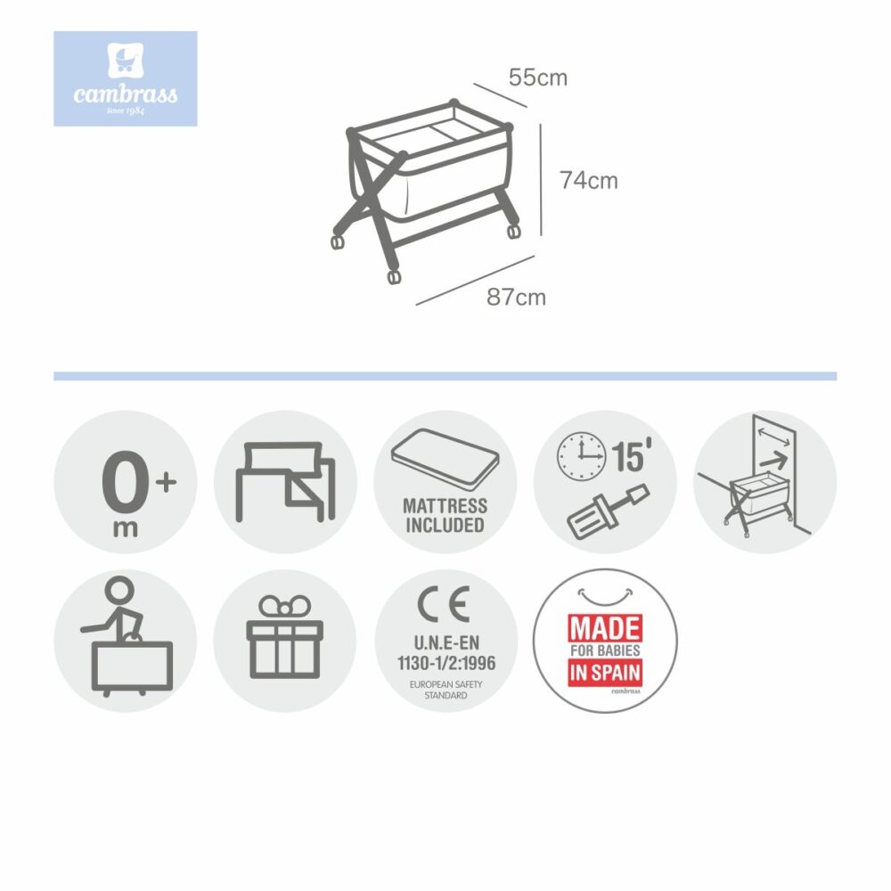 Minicuna Tijera Madera Liberty Rosa/Bco 55X87X74 Cm Cambrass - Imagen 9