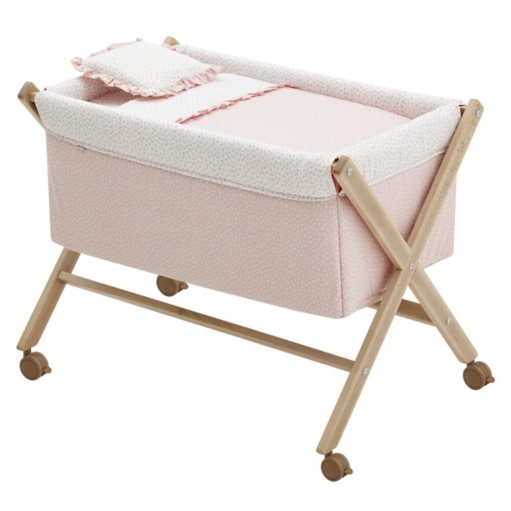 Minicuna Tijera Madera Liberty Rosa/Natural 55X87X74 Cm Cambrass