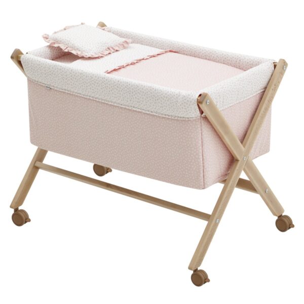 Minicuna Tijera Madera Liberty Rosa/Natural 55X87X74 Cm Cambrass