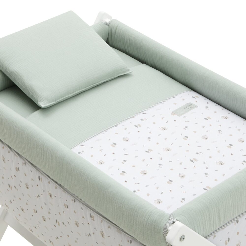 Minicuna Tijera Madera Greeny Verde/Blanco 55X87X74 Cm Cambrass - Imagen 2