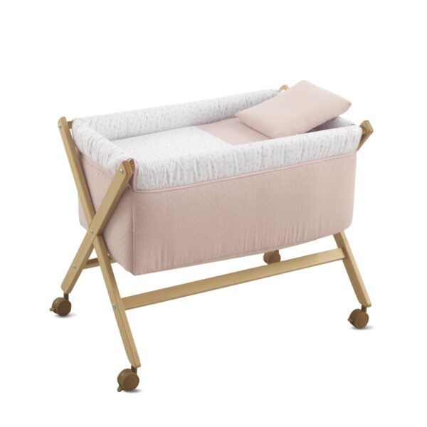 Minicuna Tijera Madera Plumeti Rosa/Natural 55X87X74 Cm Cambrass