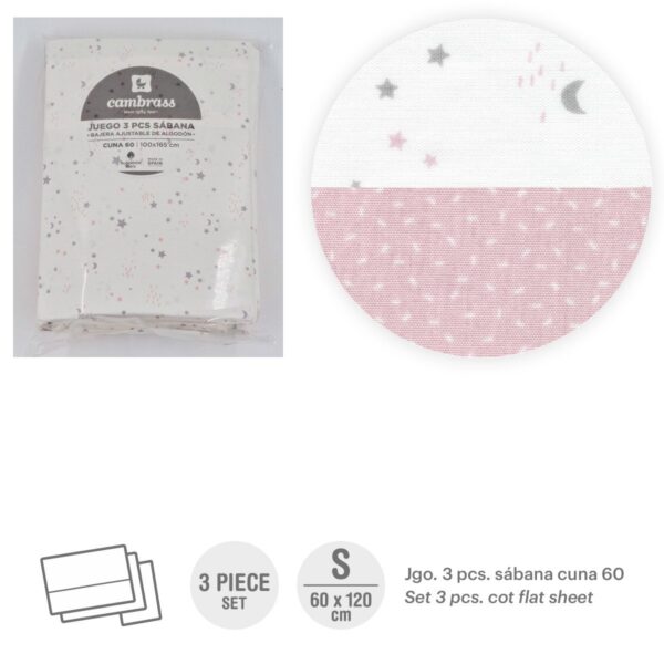 Tríptico Sábanas Cuna 60 60X120X1 Cm Sky Rosa Cambrass