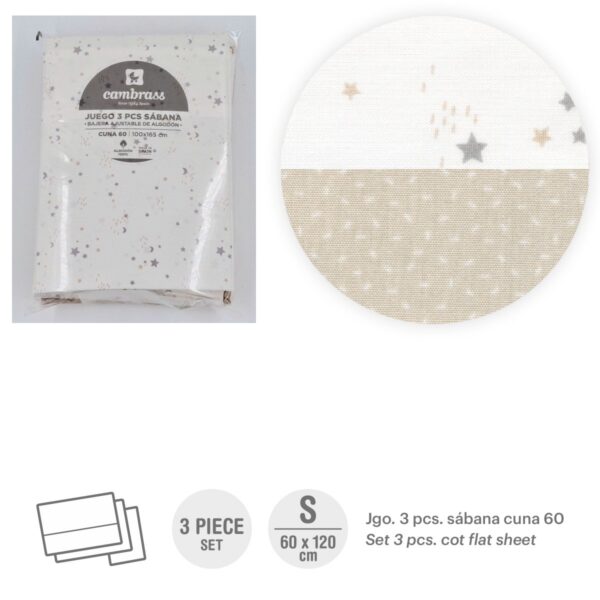 Tríptico Sábanas Cuna 60 60X120X1 Cm Sky Beige Cambrass