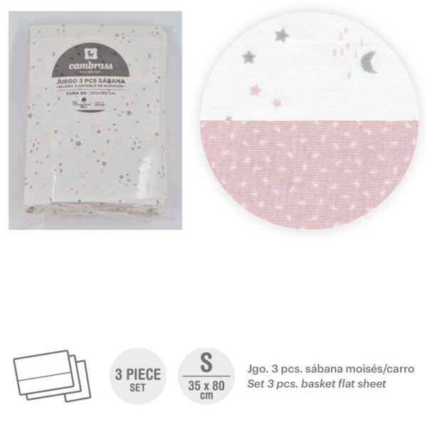 Tríptico Sábanas Moisés/Carro 35X80X1 Cm Sky Rosa Cambrass