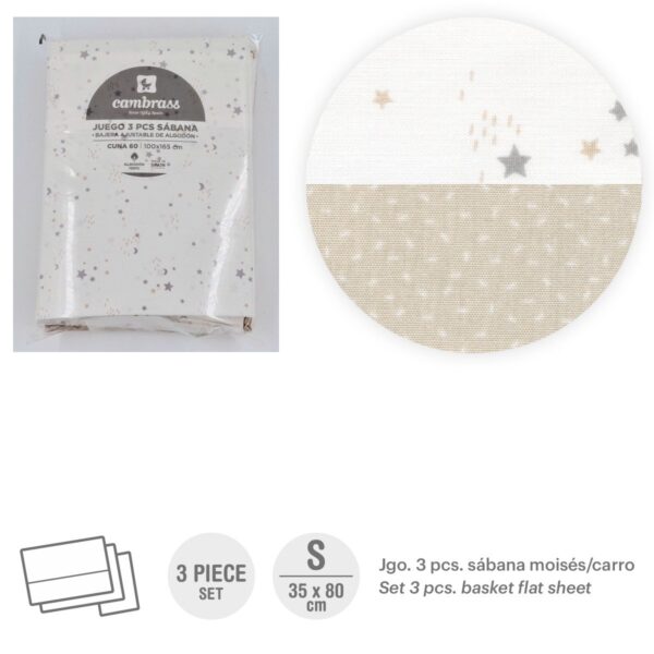 Tríptico Sábanas Moisés/Carro 35X80X1 Cm Sky Beige Cambrass