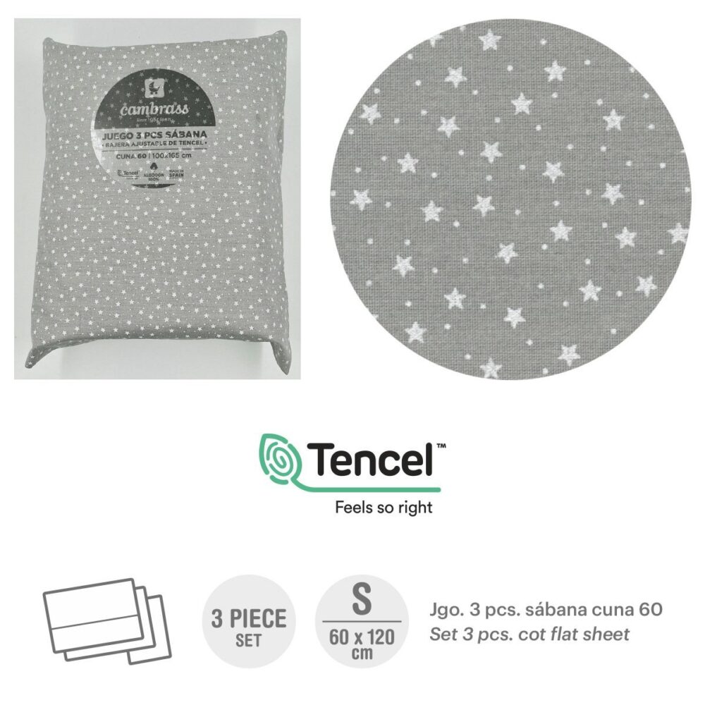Tríptico Sábanas Cuna 60 60X120X1 Cm Forest Gris Cambrass