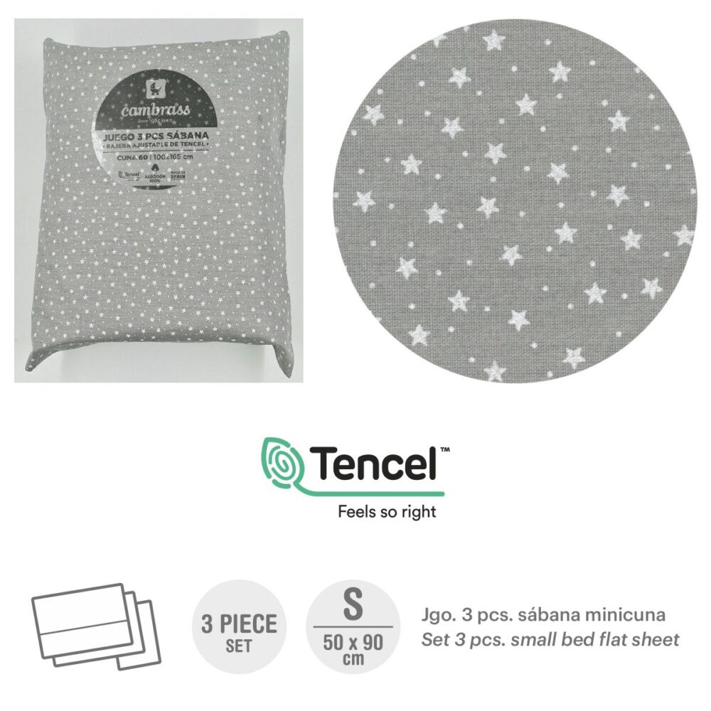 Tríptico Sábanas Minicuna 50X90X1 Cm Forest Gris Cambrass