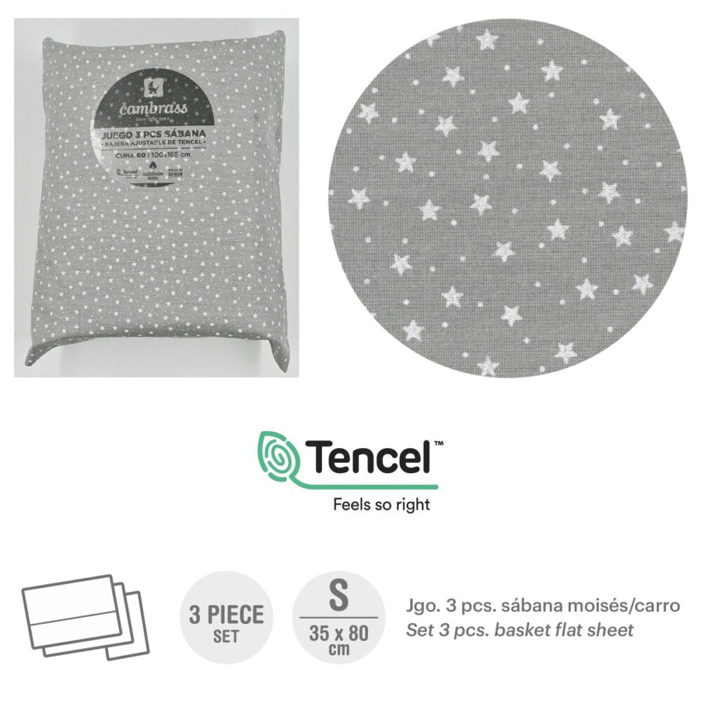 Tríptico Sábanas Moisés/Carro 35X80X1 Cm Forest Gris Cambrass