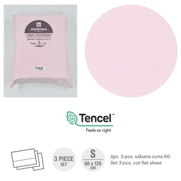 Tríptico Sábanas Cuna 60 60X120X1 Cm Liso E Rosa Cambrass