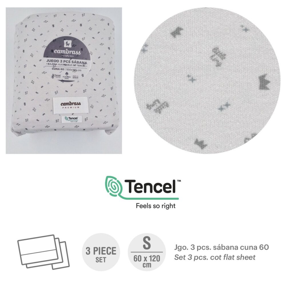 Tríptico Sábanas Cuna 60 60X120X1 Cm Corona Gris Cambrass