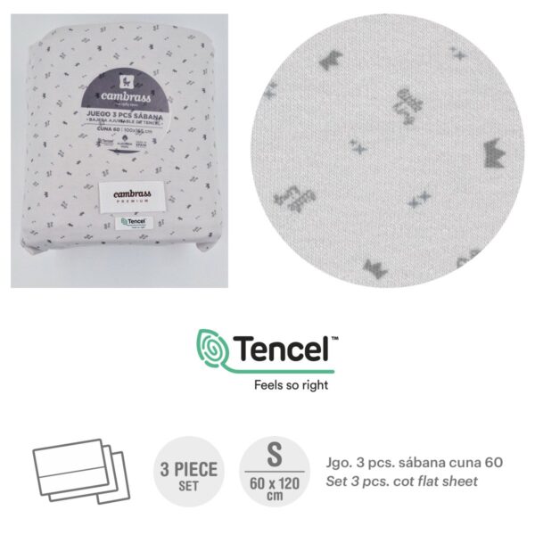 Tríptico Sábanas Cuna 60 60X120X1 Cm Corona Gris Cambrass
