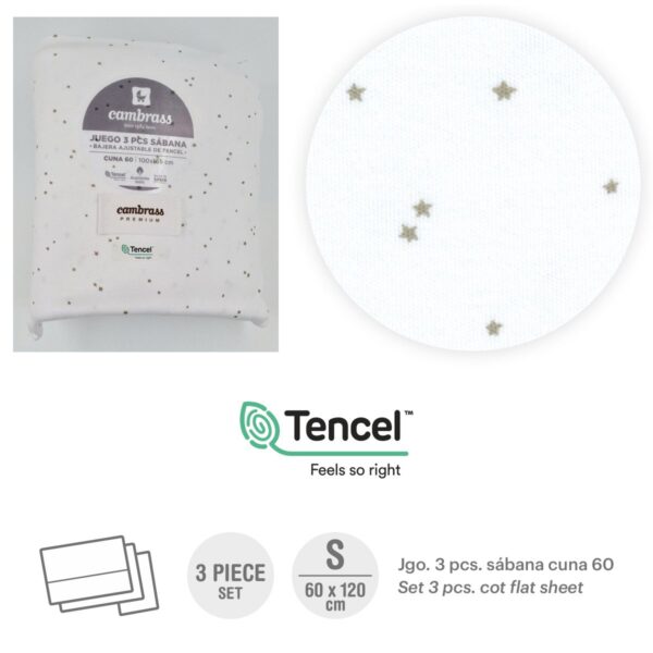 Tríptico Sábanas Cuna 60 60X120X1 Cm Estrellas Gris Cambrass