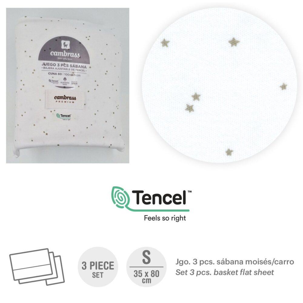 Tríptico Sábanas Moisés/Carro 35X80X1 Cm Estrellas Gris Cambrass