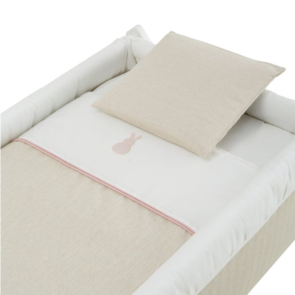 Minicuna Tijera Madera Lino Rosa/Bco 55X87X74 Cm Cambrass - Imagen 2