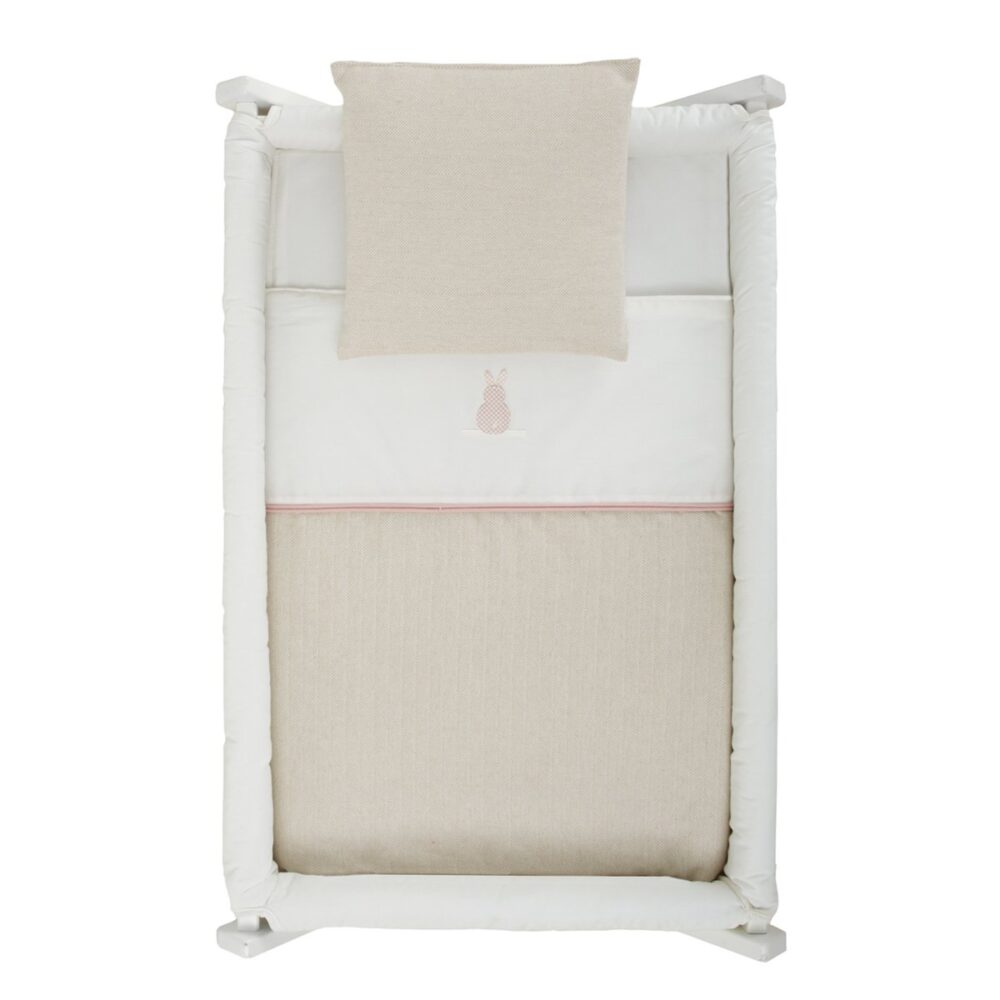 Minicuna Tijera Madera Lino Rosa/Bco 55X87X74 Cm Cambrass - Imagen 3