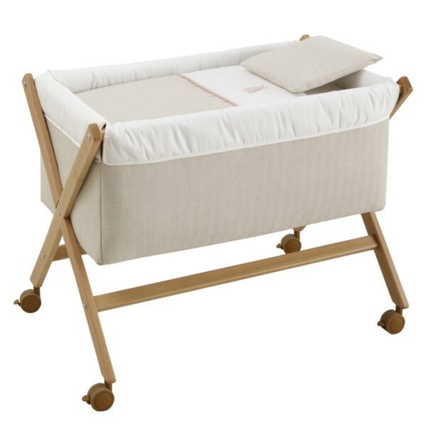 Minicuna Tijera Madera Lino Rosa/Natural 55X87X74 Cm Cambrass