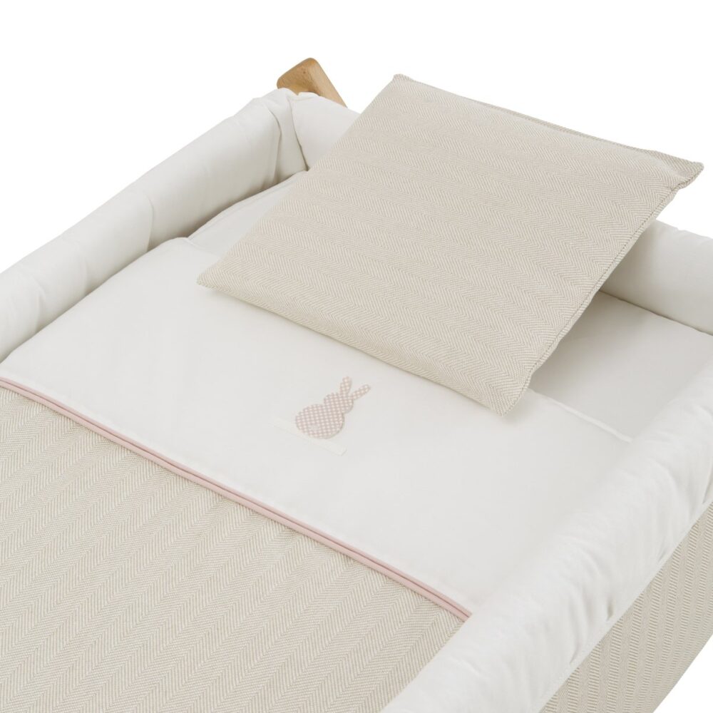 Minicuna Tijera Madera Lino Rosa/Natural 55X87X74 Cm Cambrass - Imagen 2