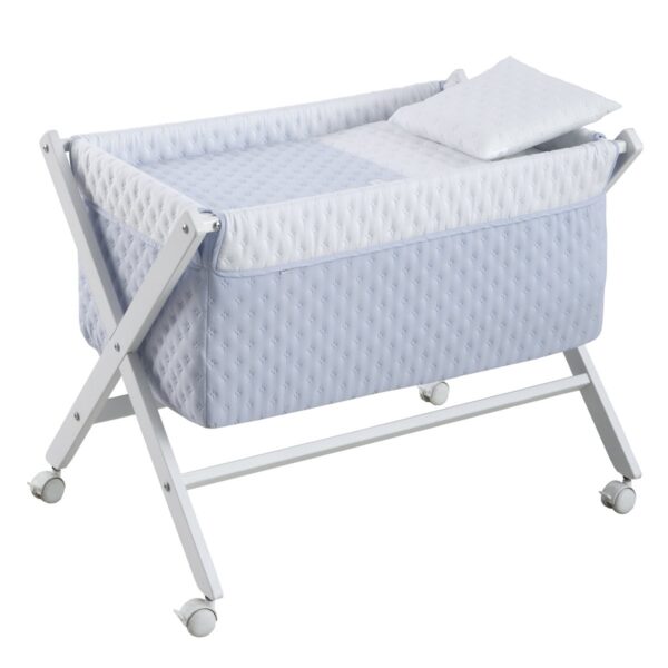 Minicuna Tijera Madera Soft Celeste/Bco 55X87X74 Cm Cambrass
