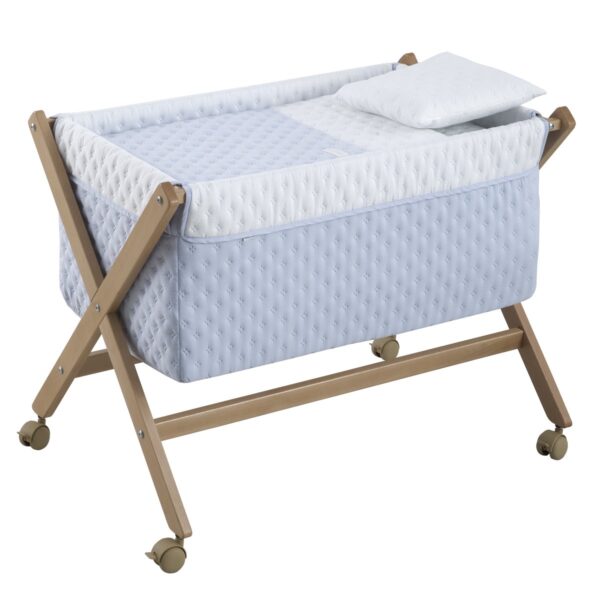 Minicuna Tijera Madera Soft Celeste/Natural 55X87X74 Cm Cambrass