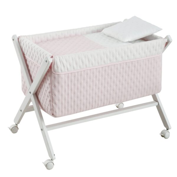 Minicuna Tijera Madera Soft Rosa/Bco 55X87X74 Cm Cambrass