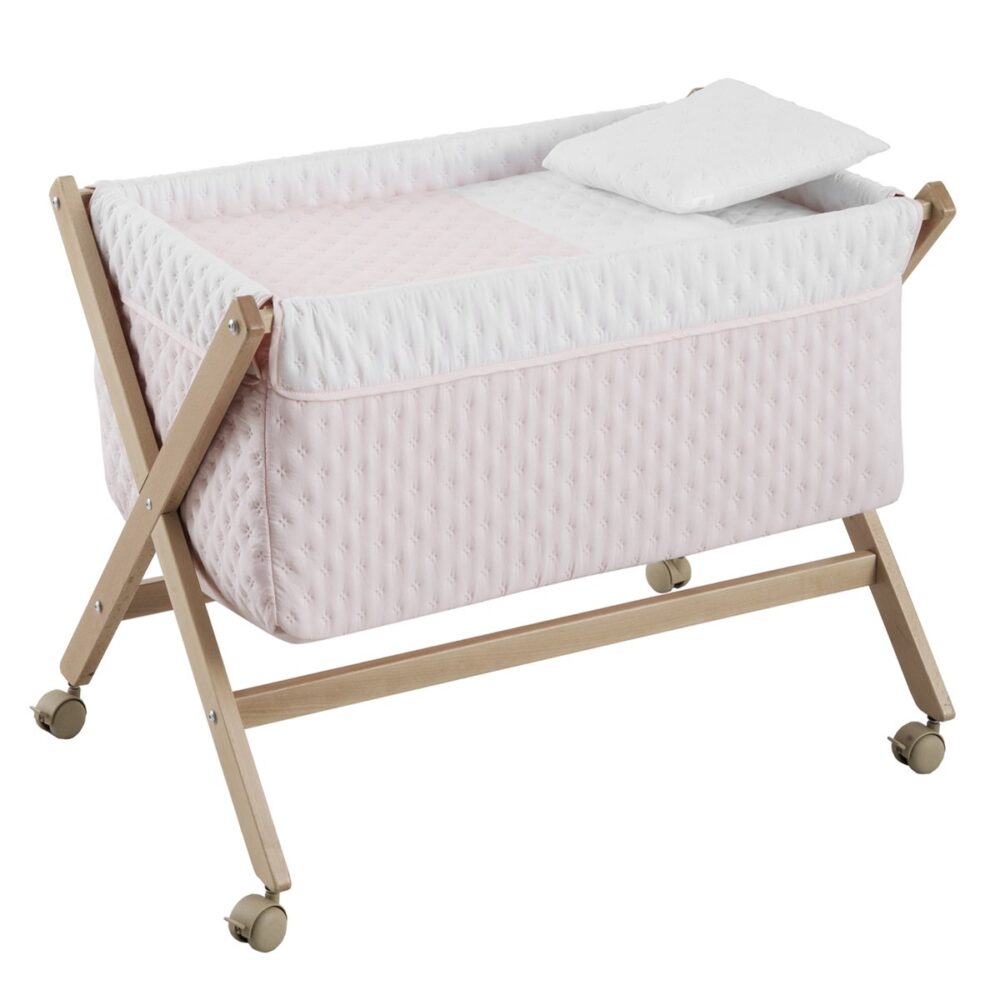 Minicuna Tijera Madera Soft Rosa/Natural 55X87X74 Cm Cambrass