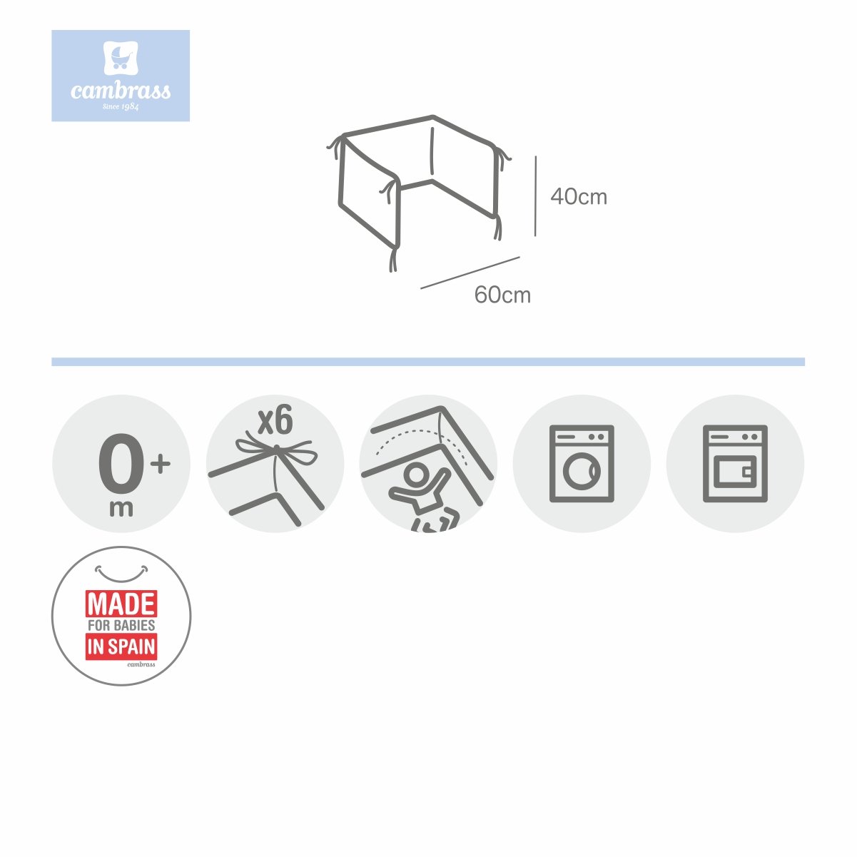 Protector 60 (Cuna 60) 180X40X3 Cm Liso E Rosa Empolvado Cambrass - Imagen 4