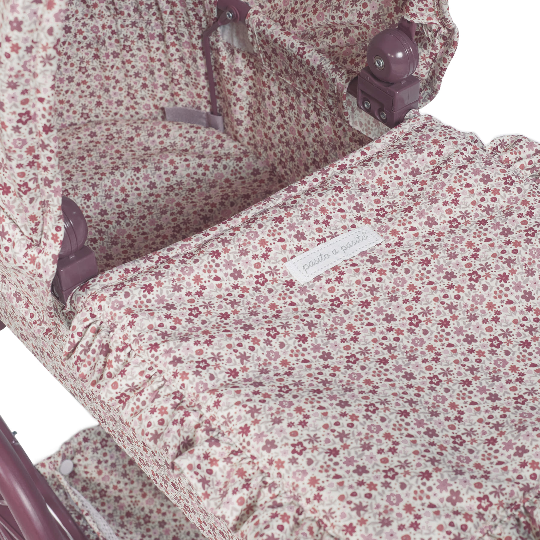 Cochecito clásico (ruedas grandes) de muñecas Cuco Cherry Flores - Imagen 8