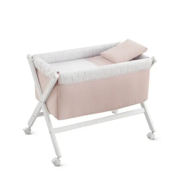 Minicuna tijera madera plumeti rosa/bco 55x87x74 cm