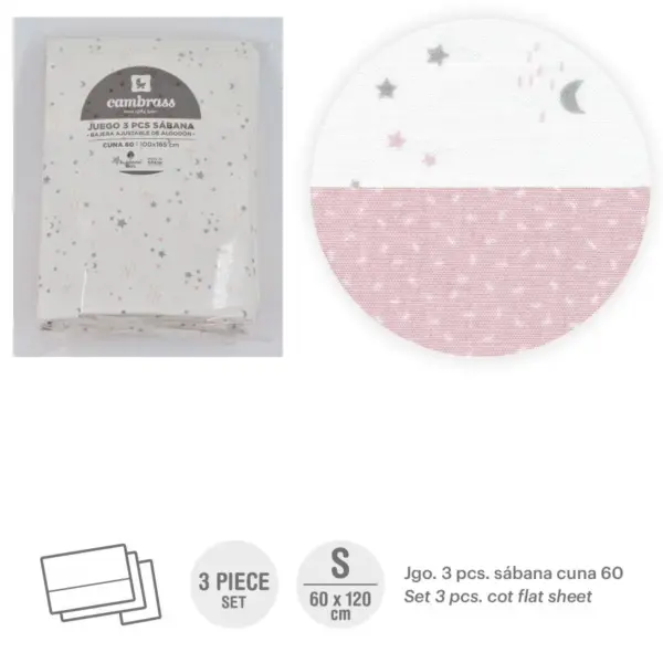 Tríptico sábanas cuna 60 60x120x1 cm sky rosa
