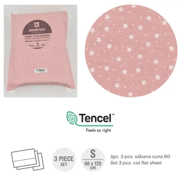 Tríptico sábanas cuna 60 60x120x1 cm forest rosa