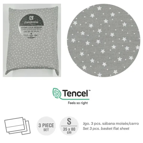 Tríptico sábanas moisés/carro 35x80x1 cm forest gris