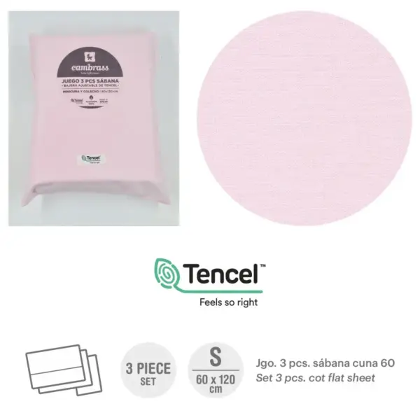 Tríptico sábanas cuna 60 60x120x1 cm liso e rosa
