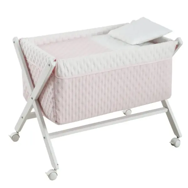 Minicuna tijera madera soft rosa/bco 55x87x74 cm