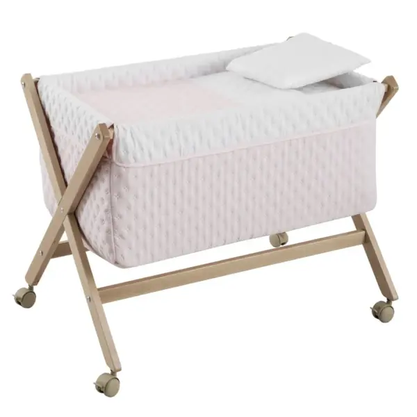 Minicuna tijera madera soft rosa/natural 55x87x74 cm