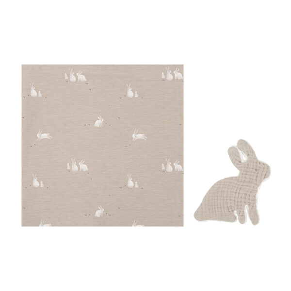Muselina de Bambú con Dou dou Bunny GB Gris Beig 120x120 - Bimbidreams