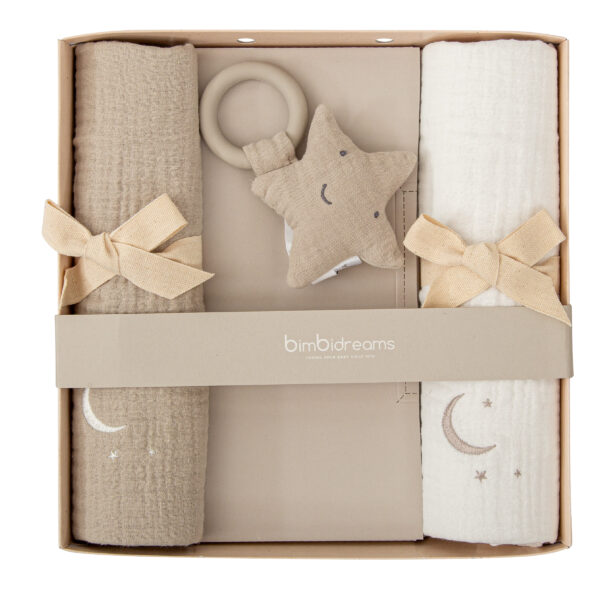 Gasas bordadas Matalasé con Estrella mordedor  -  Set Regalo Matalase 01 Blanco  - Bimbidreams