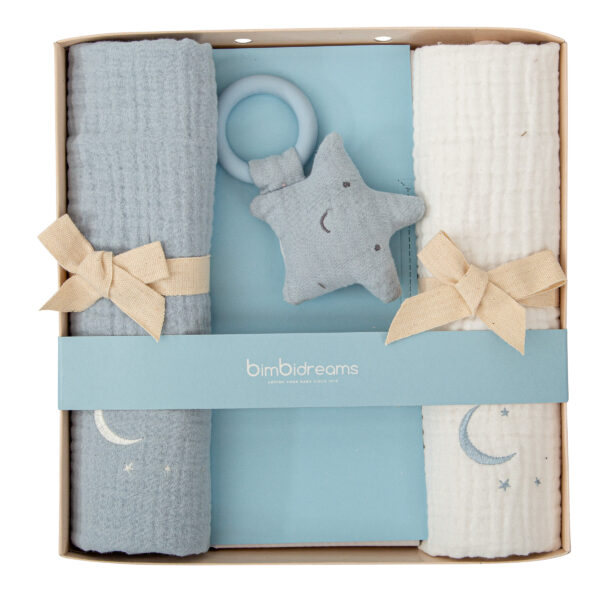 Gasas bordadas Matalasé con Estrella mordedor  -  Set Regalo Matalase AG Azul Grisaceo  - Bimbidreams