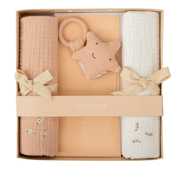 Gasas bordadas Matalasé con Estrella mordedor  -  Set Regalo Matalase RE Rosa Empolvado  - Bimbidreams