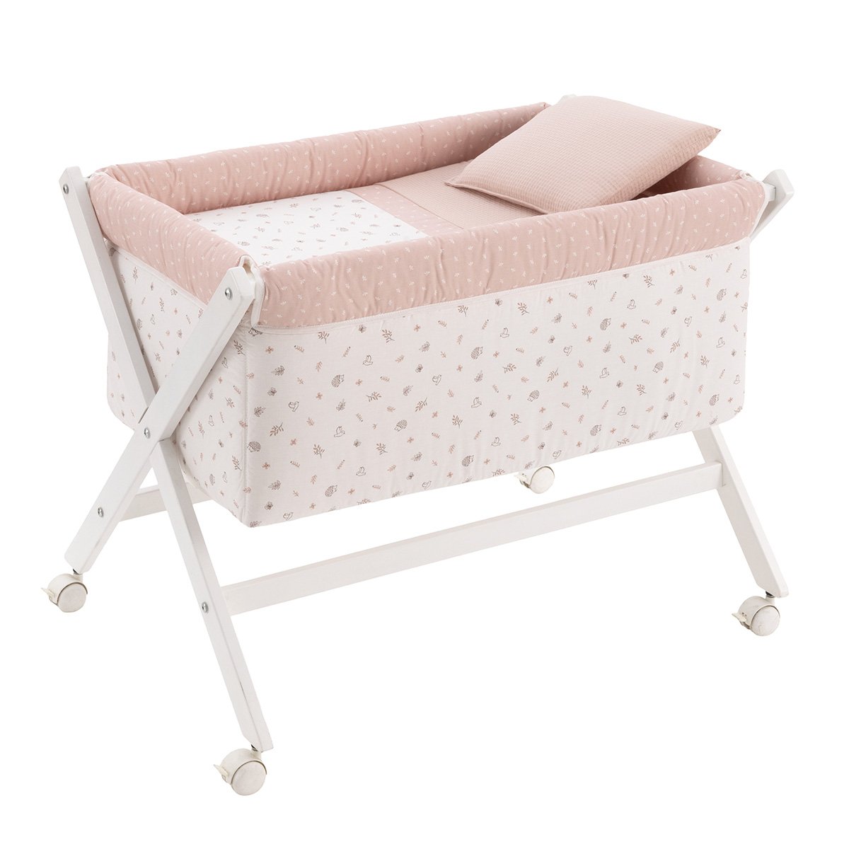 MINICUNA TIJERA MADERA CALMA ROSA/BCO 55x87x74 CM& Cambrass