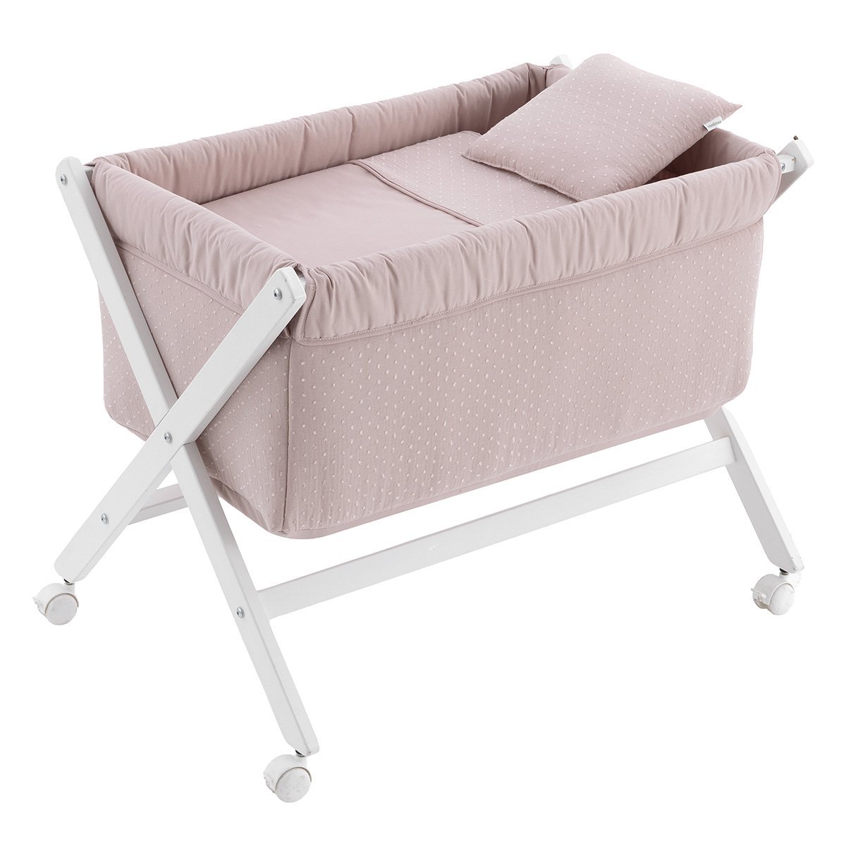MINICUNA TIJERA MADERA UNIC ROSA/BCO 55x87x74 CM& Cambrass