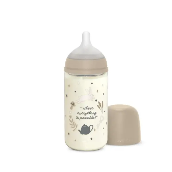 Biberón de Cristal Wonderland texto beig 240 ml – Suavinex