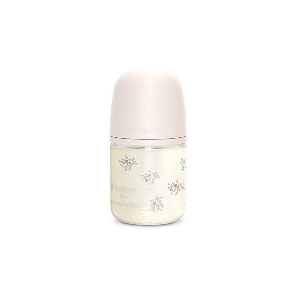 Biberón de vidrio 120 ml Suavinex Poetry Rosa con tetina fisiológica SX Pro