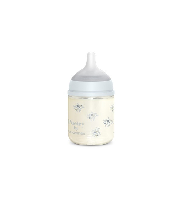 Biberón de vidrio 120 ml Suavinex Poetry Azul con tetina fisiológica SX Pro - Imagen 2