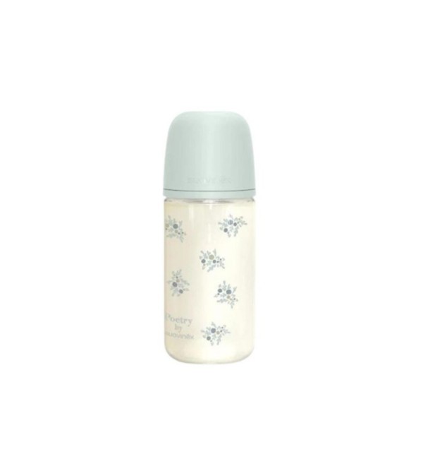 Biberón de vidrio 240 ml Suavinex Poetry Azul con tetina fisiológica SX Pro