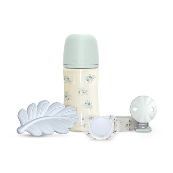Set de regalo Suavinex Poetry con biberón de poliamida de 270 ml Azul