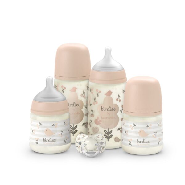 Set de regalo con biberones y chupete Suavinex Birdies Rosa