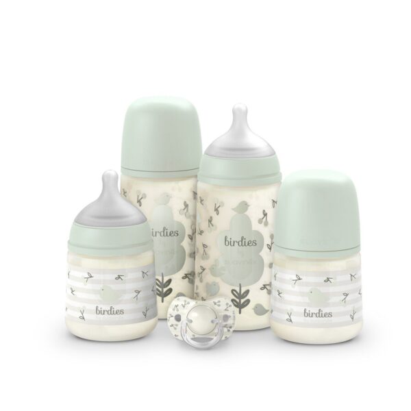 Set de regalo con biberones y chupete Suavinex Birdies Verde