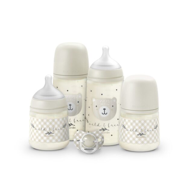 Set de regalo con biberones y chupete Suavinex Wild & Free Beige