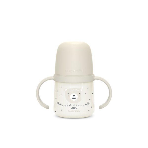 Biberón con asas luminiscente 150 ml +6 meses Suavinex Night Wild & Free Gris