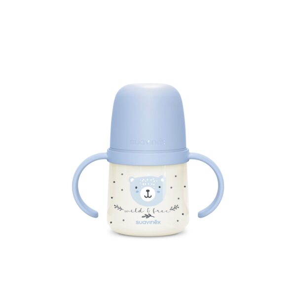 Biberón con asas luminiscente 150 ml +6 meses Suavinex Night Wild & Free Azul